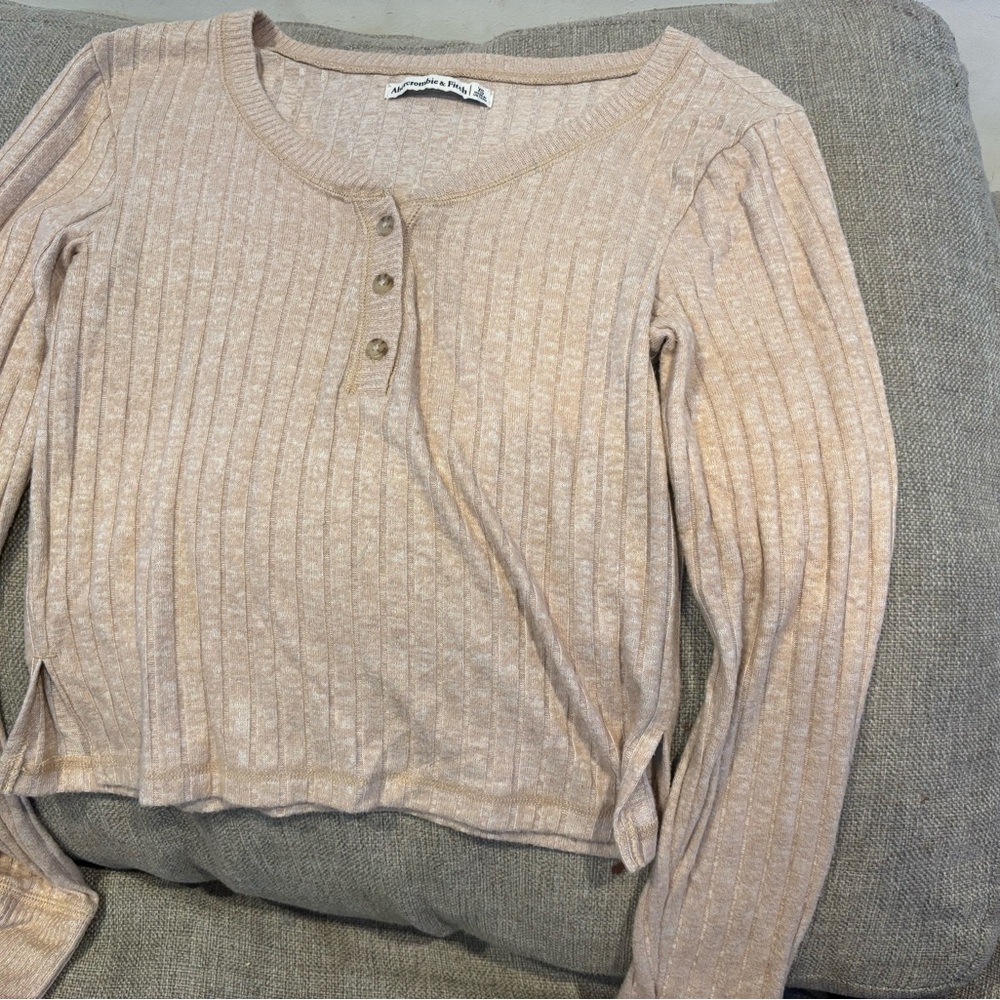 Abercrombie & Fitch Light Beige Ribbed Henley Top